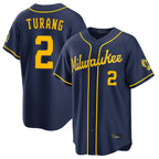 BIPIHUC M.Brewers #2 Brice Turang Player Navy Home Stadium Game Stitched Jerseys