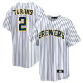 BIPIHUC M.Brewers #2 Brice Turang Player White Stripes Home Game Stitched Jerseys