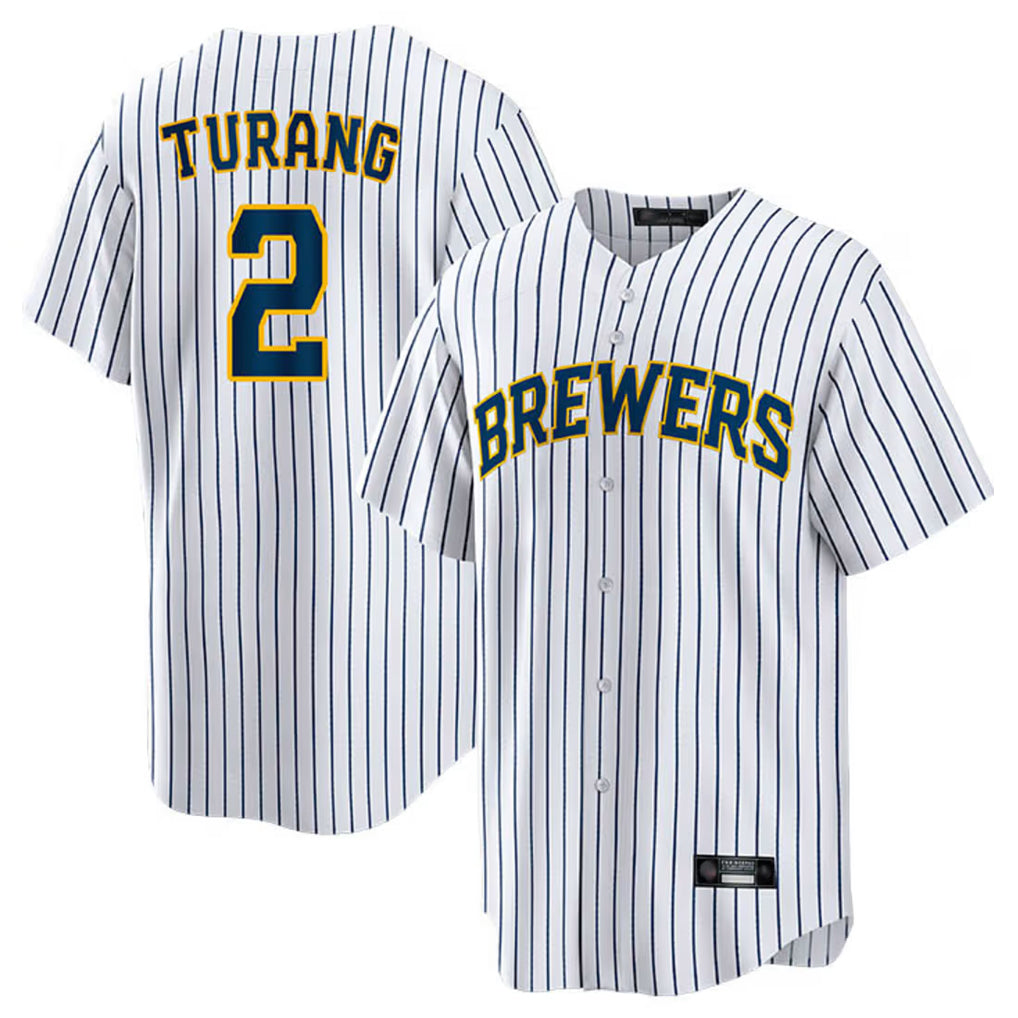 BIPIHUC M.Brewers #2 Brice Turang Player White Stripes Home Game Stitched Jerseys