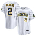 BIPIHUC M.Brewers #2 Brice Turang Player White Stripes Home Limited Game Stitched Jerseys