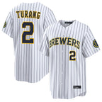 BIPIHUC M.Brewers #2 Brice Turang Player White Stripes Home Limited Game Stitched Jerseys