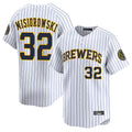 BIPIHUC M.Brewers #32 Jacob Misiorowski Player White Stripes Home Limited Game Stitched Jerseys