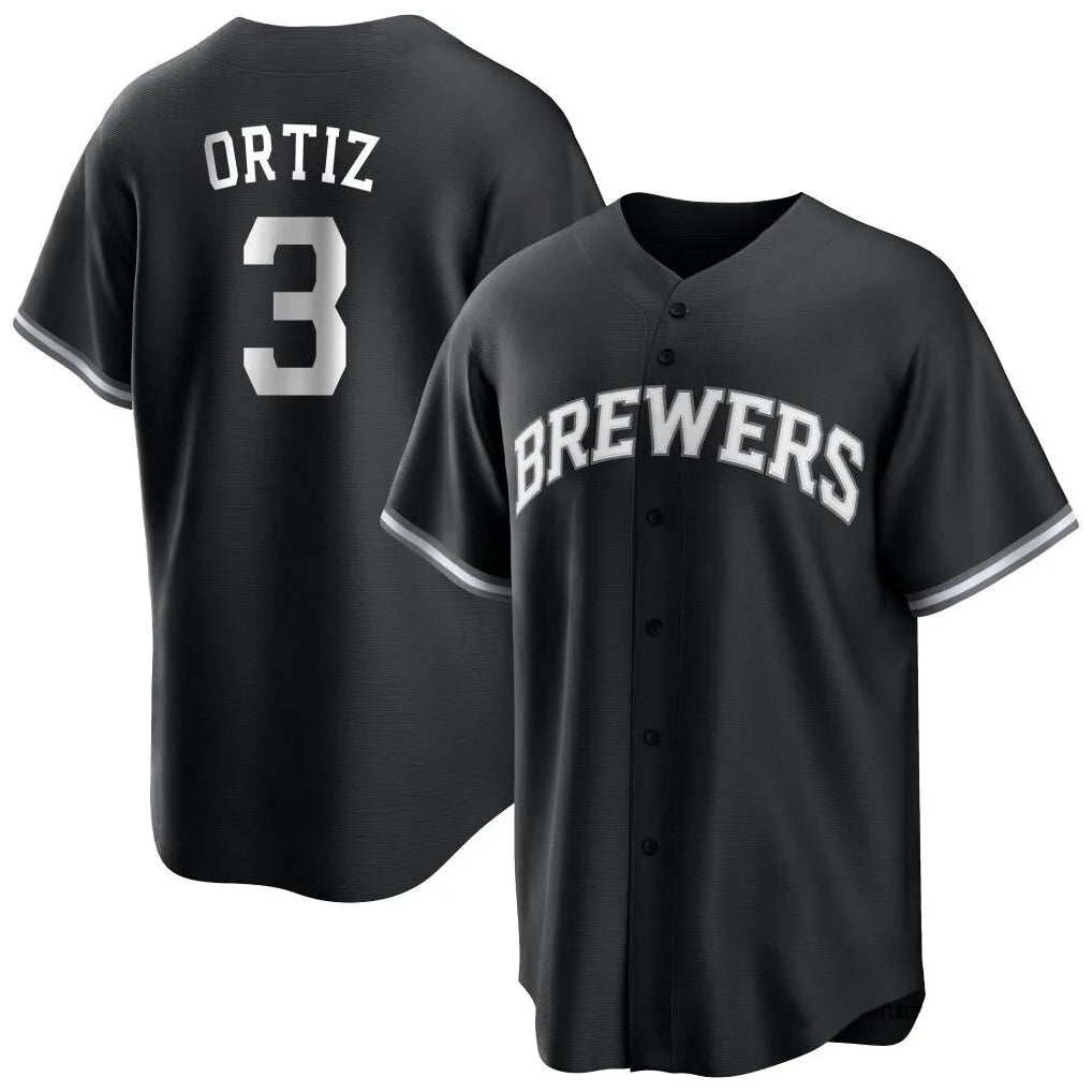 BIPIHUC M.Brewers #3 Joey Ortiz Player Black Game Home Stitched Jerseys
