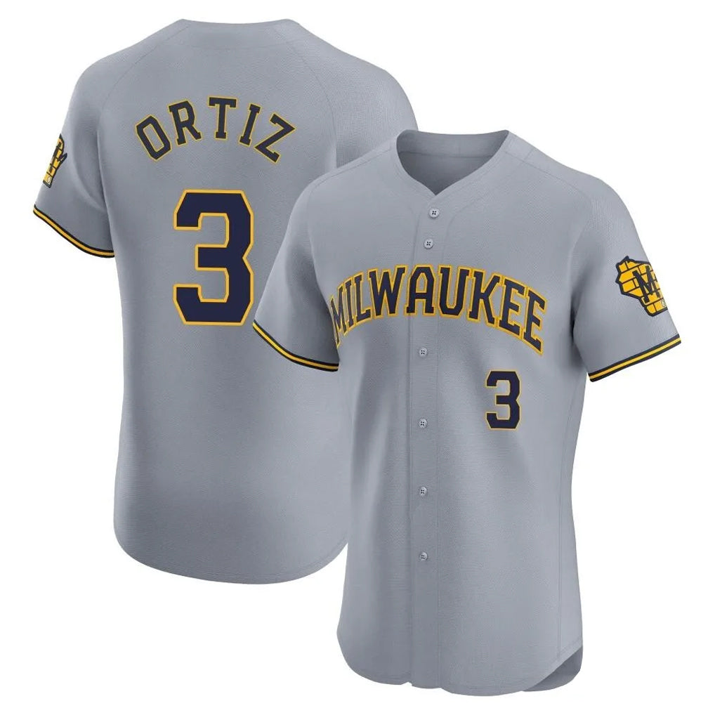 BIPIHUC M.Brewers #3 Joey Ortiz Player Gray Home Limited Elite Stitched Jerseys