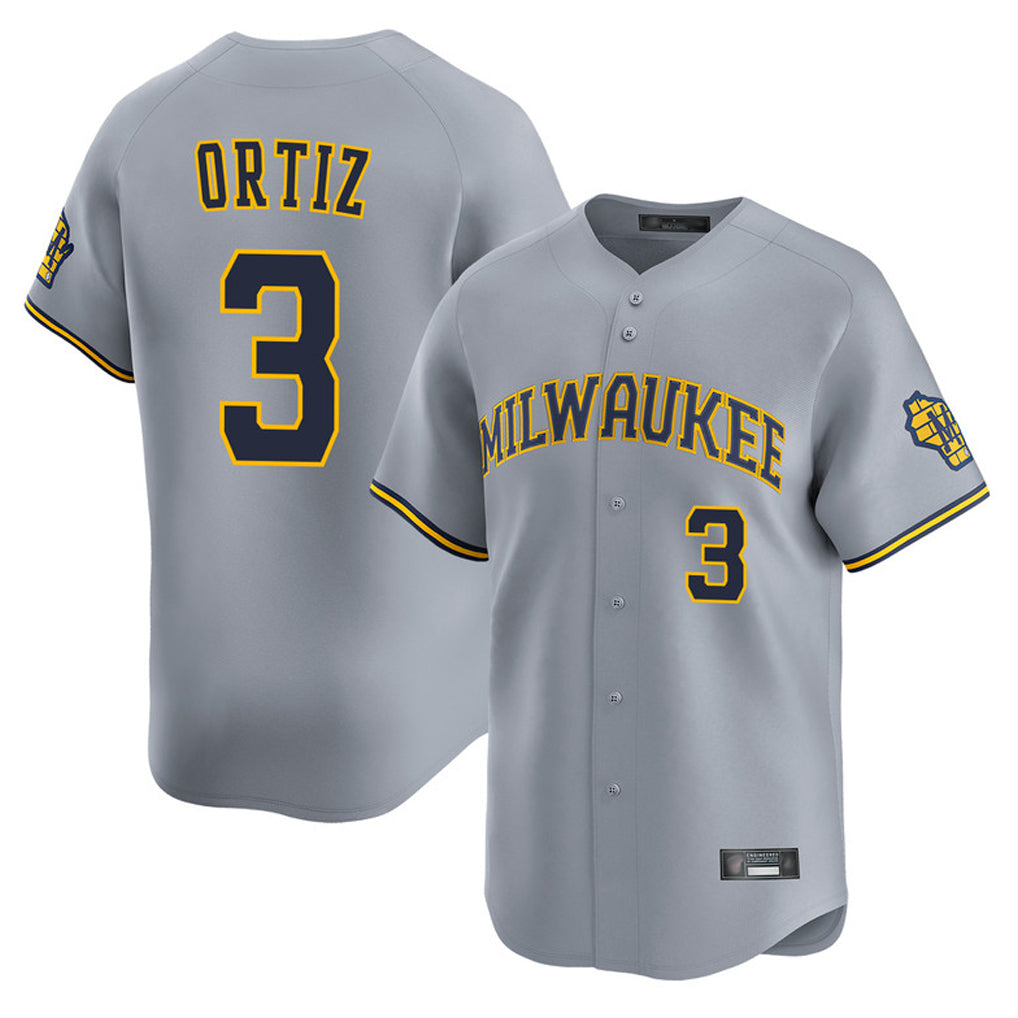 BIPIHUC M.Brewers #3 Joey Ortiz Player Gray Home Limited Stitched Jerseys