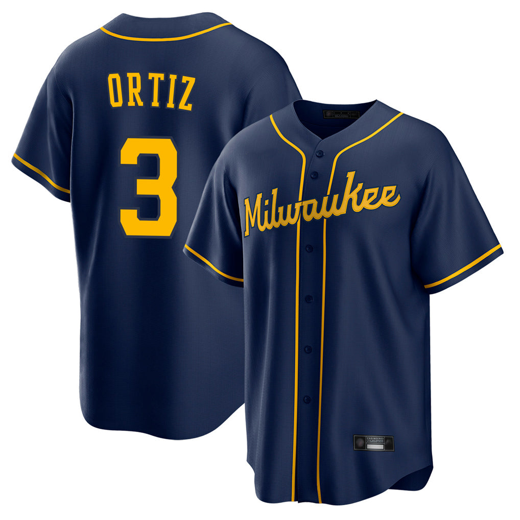 BIPIHUC M.Brewers #3 Joey Ortiz Player Navy Home Game Stitched Jerseys