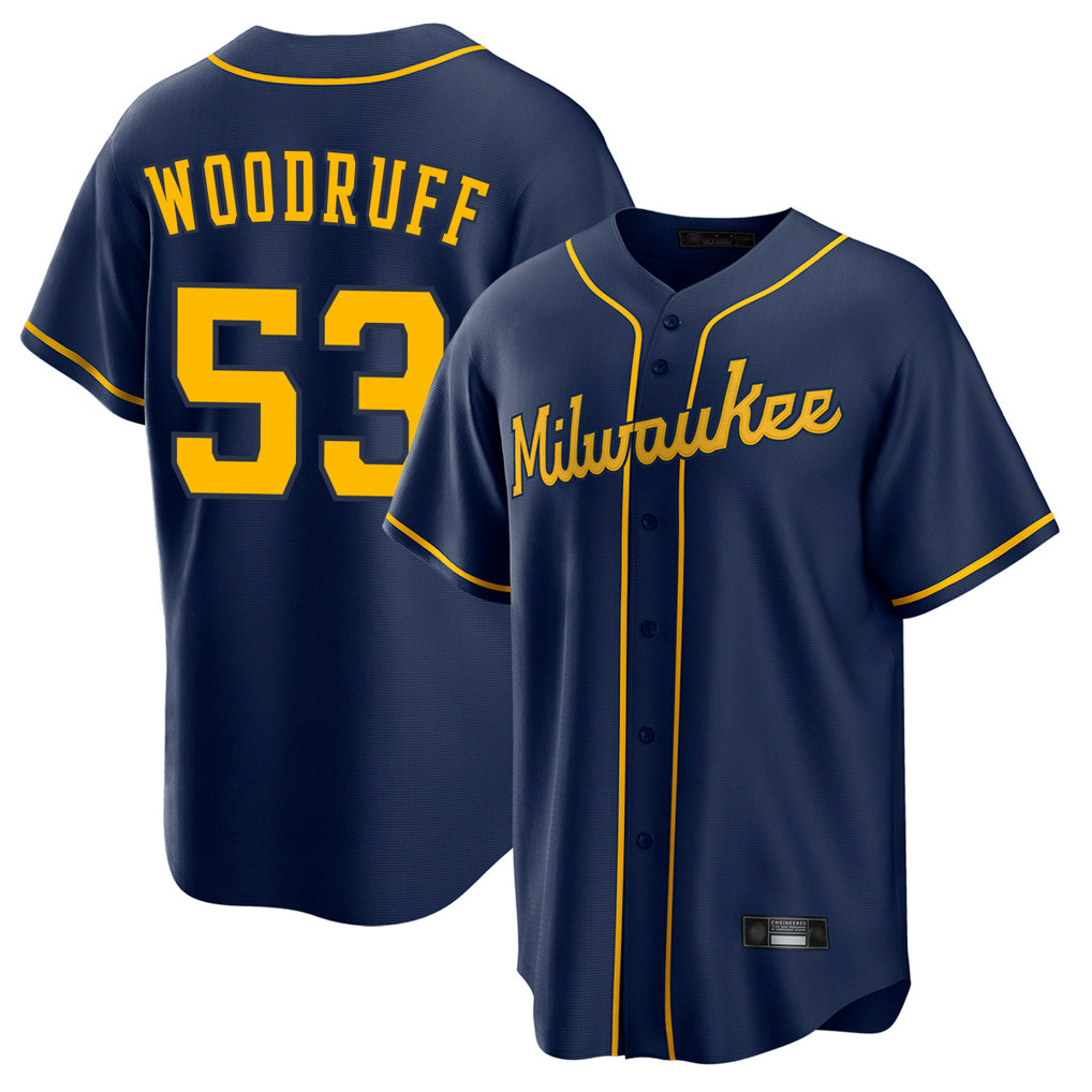 BIPIHUC M.Brewers #53 Brandon Woodruff Player Navy Home Game Stitched Jerseys