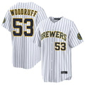 BIPIHUC M.Brewers #53 Brandon Woodruff Player White Stripes Home Limited Game Stitched Jerseys