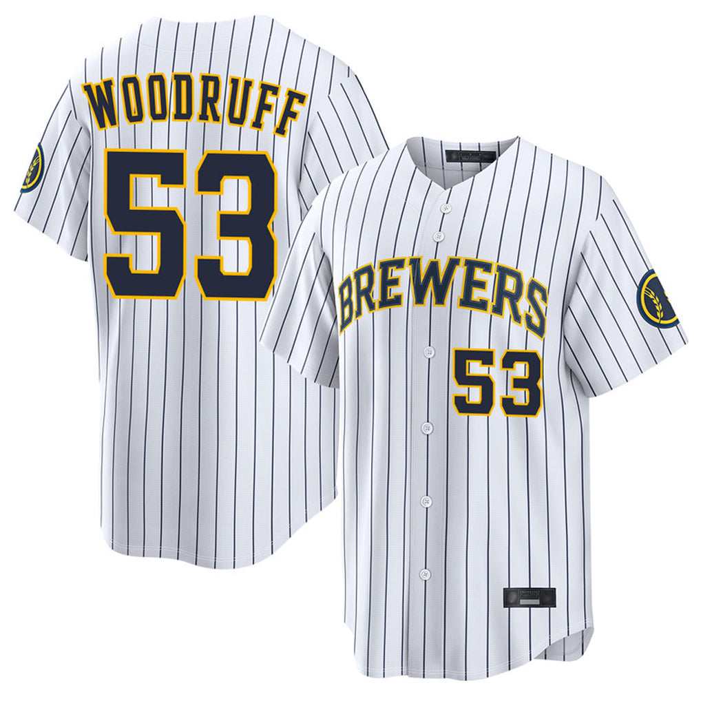 BIPIHUC M.Brewers #53 Brandon Woodruff Player White Stripes Home Limited Game Stitched Jerseys