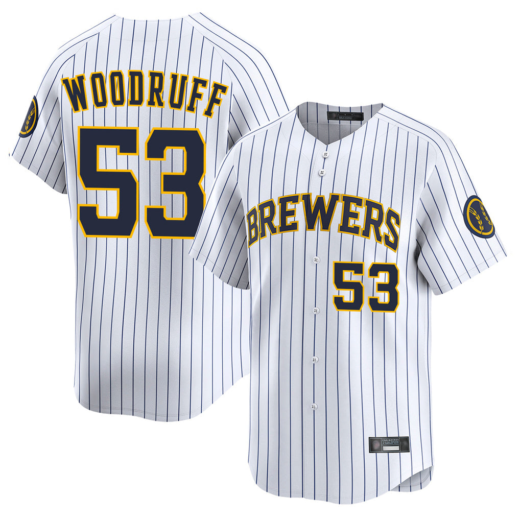 BIPIHUC M.Brewers #53 Brandon Woodruff Player White Stripes Home Limited Stitched Jerseys