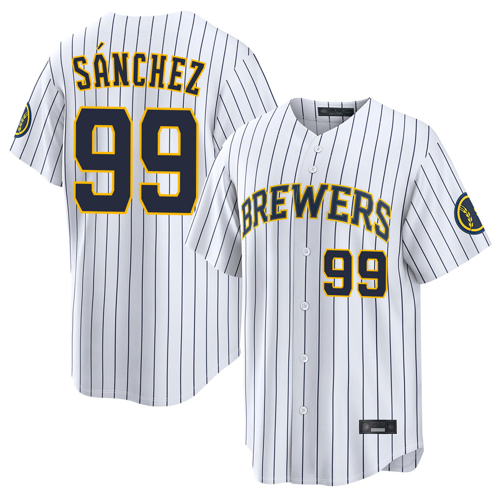 BIPIHUC M.Brewers #99 Gary Sanchez Player White Stripes Home Limited Game Stitched Jerseys