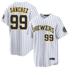 BIPIHUC M.Brewers #99 Gary Sanchez Player White Stripes Home Limited Game Stitched Jerseys