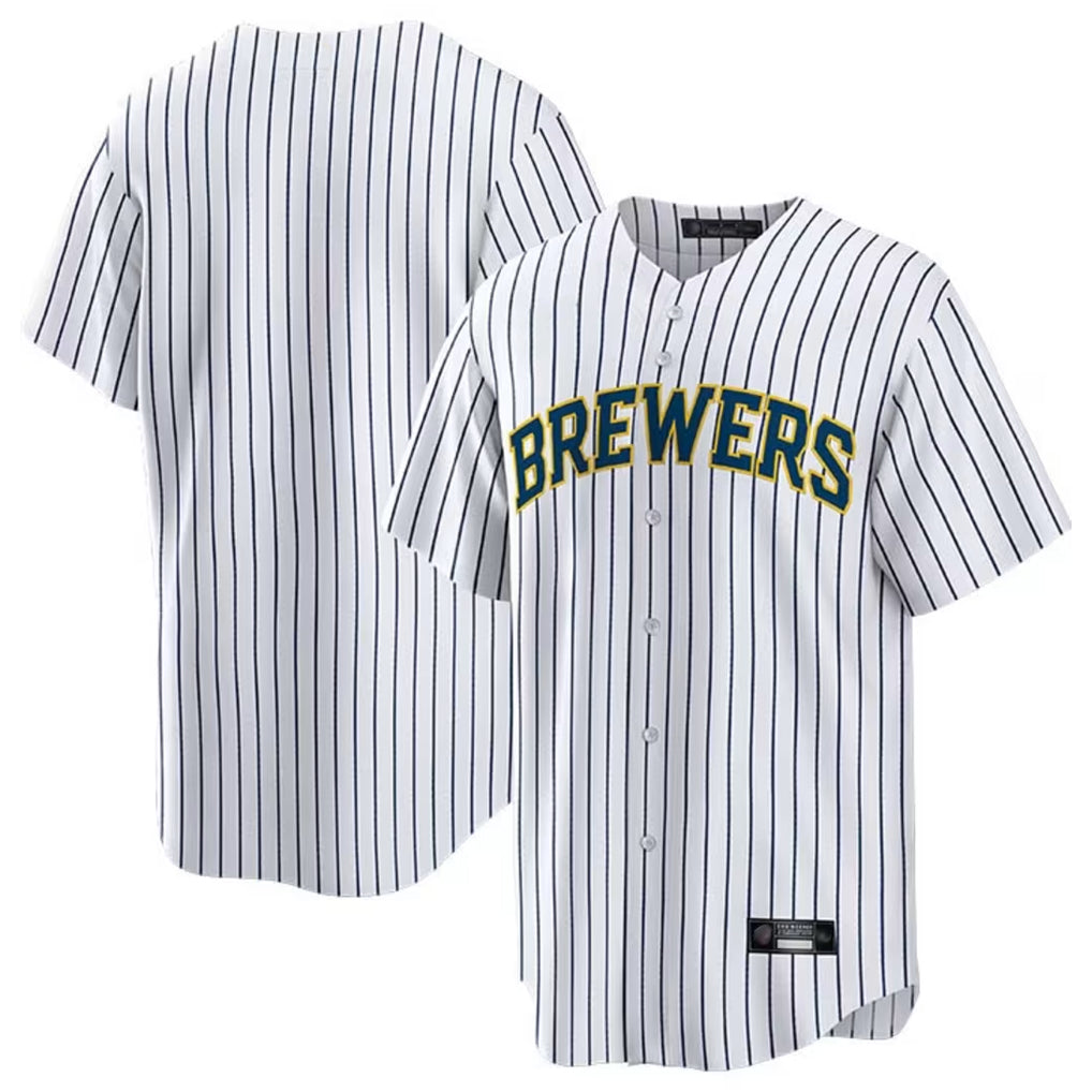 BIPIHUC M.Brewers Blank Player White Stripes Home Game Stitched Jerseys