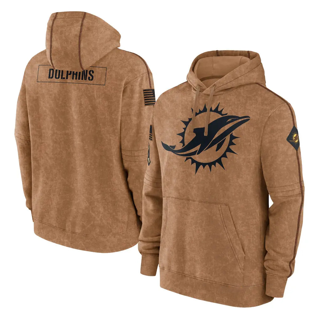 BIPIHUC M.Dolphins Brown Salute to Service Hoodies Limited Game Blank Player Stitched Jerseys