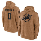 BIPIHUC M.Dolphins #0 Ollie Gordon II Player Brown Salute to Service Hoodies Limited Game Stitched Jerseys