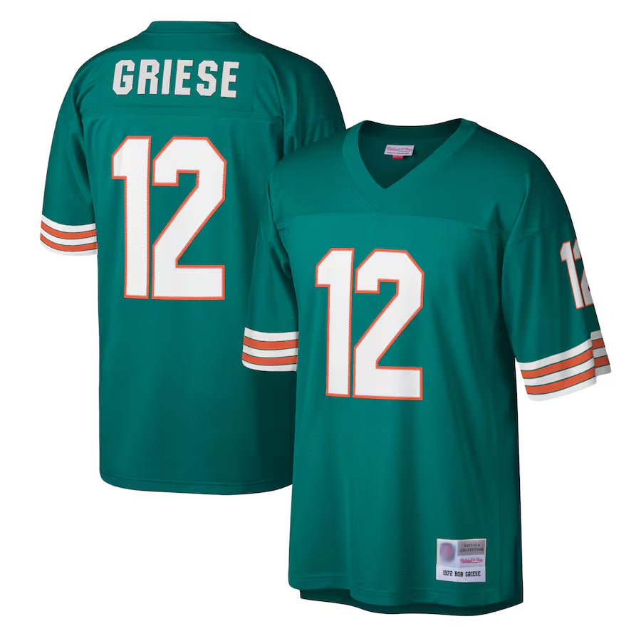 BIPIHUC M.Dolphins #12 Bob Griese Player Mitchell & Ness Aqua Legacy Replica Stitched Jerseys