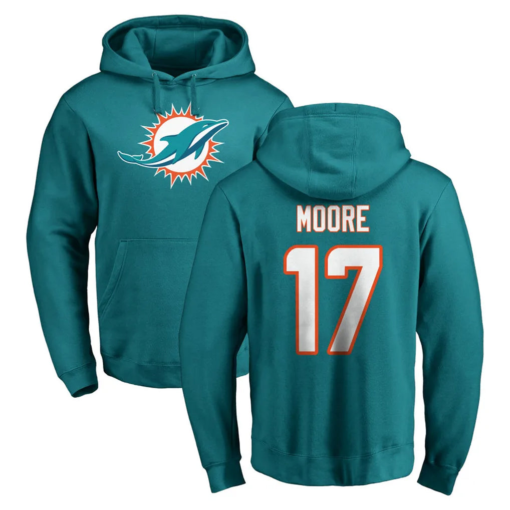 BIPIHUC M.Dolphins #17 Trey Moore Player Aqua LOGO Pullover Hoodies Limited Stitched Jerseys