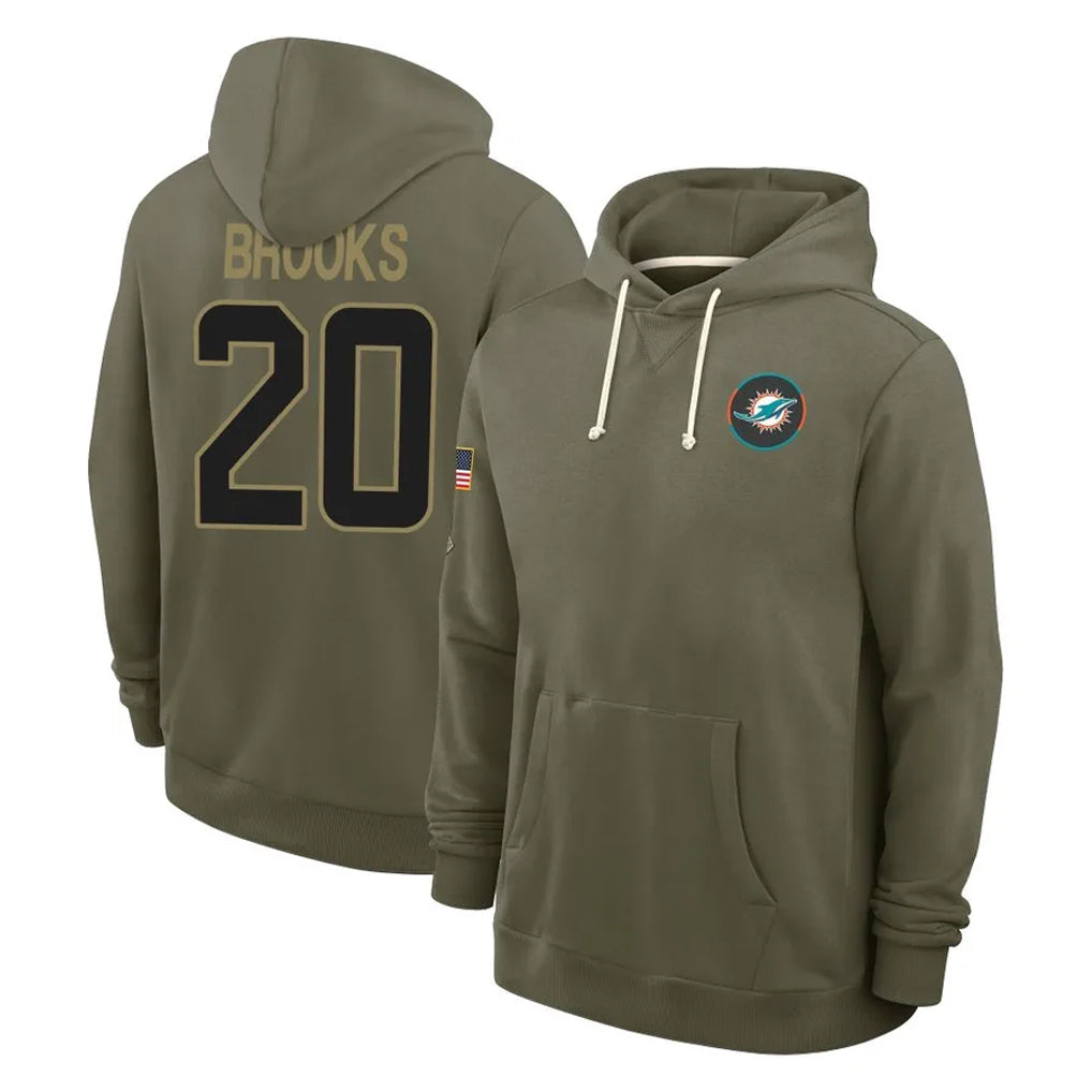 BIPIHUC M.Dolphins #20 Jordyn Brooks Player Olive Salute to Service Pullover Hoodies Limited Stitched Jerseys