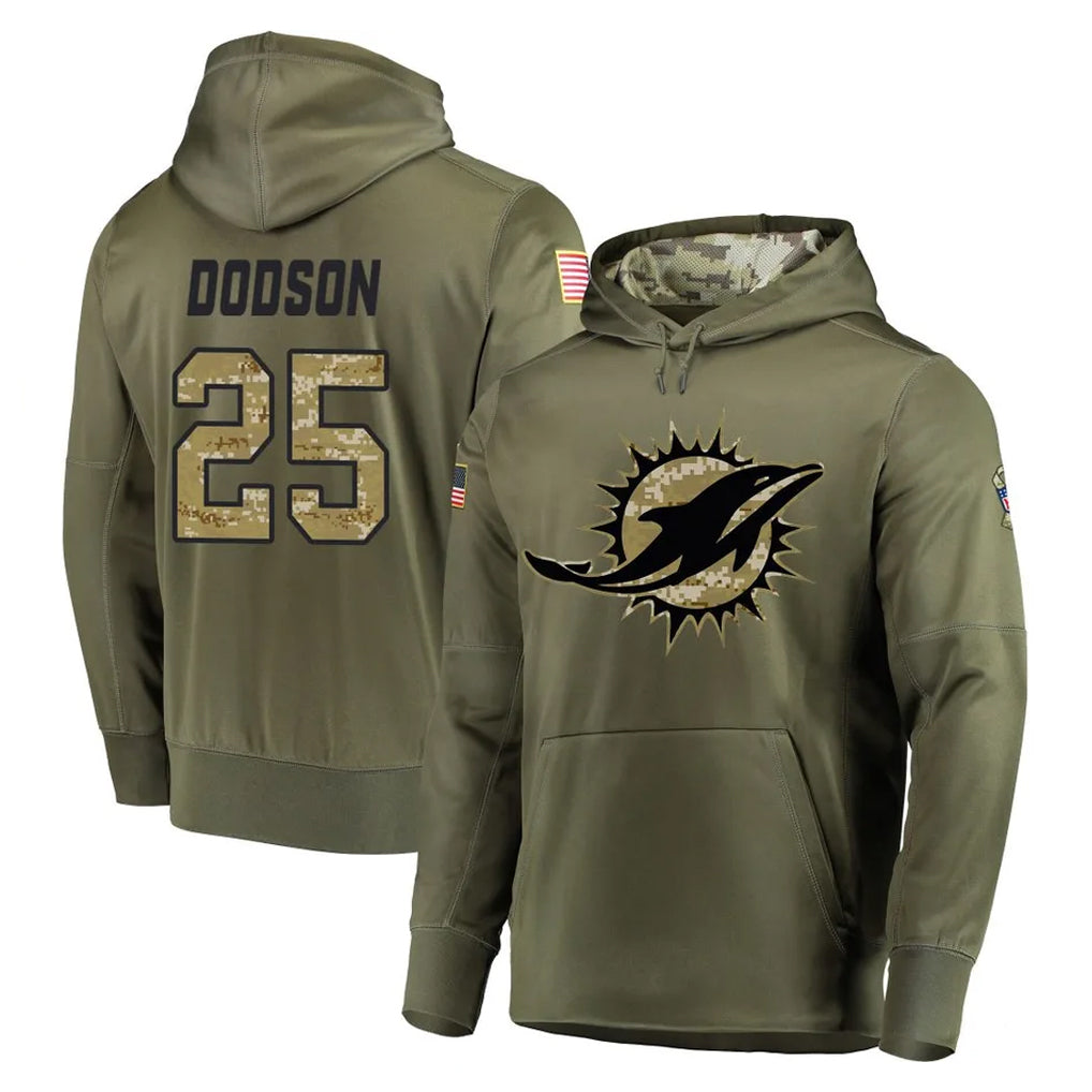 BIPIHUC M.Dolphins #25 Tyrel Dodson Player Olive Salute to Service Pullover Hoodies Home Game Stitched Jerseys