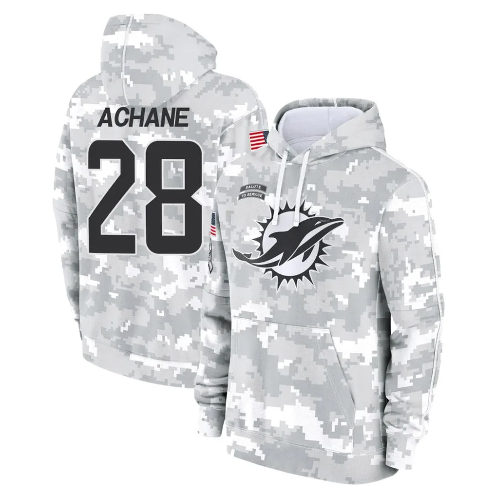 BIPIHUC M.Dolphins #28 De'Von Achane Player Arctic Camo Salute to Service Hoodies Limited Game Stitched Jerseys