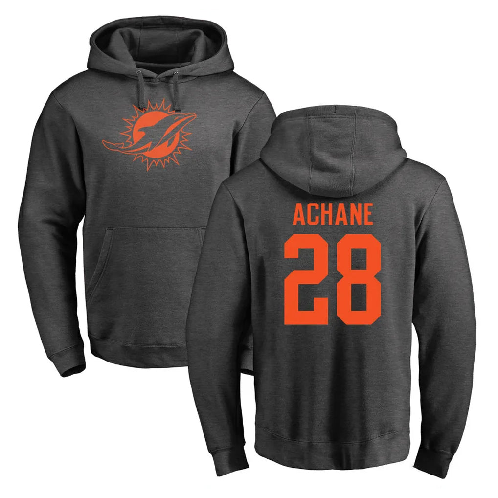 BIPIHUC M.Dolphins #28 De'Von Achane Player Darkgray Pullover Hoodies Limited Stitched Jerseys