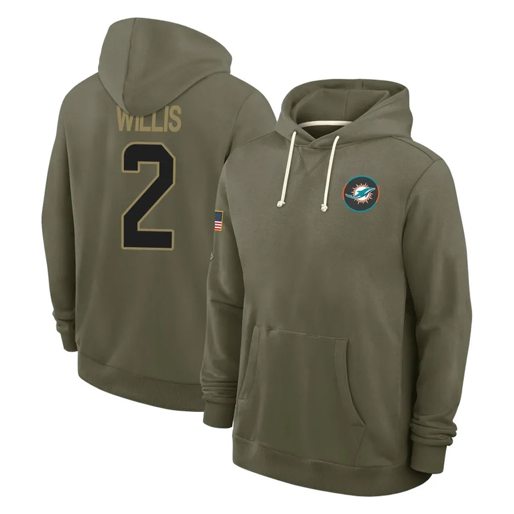 BIPIHUC M.Dolphins #2 Malik Willis Player Olive Salute to Service Pullover Hoodies Limited Stitched Jerseys
