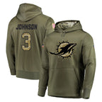 BIPIHUC M.Dolphins #3 Chris Johnson Player Olive Salute to Service Pullover Hoodies Home Game Stitched Jerseys