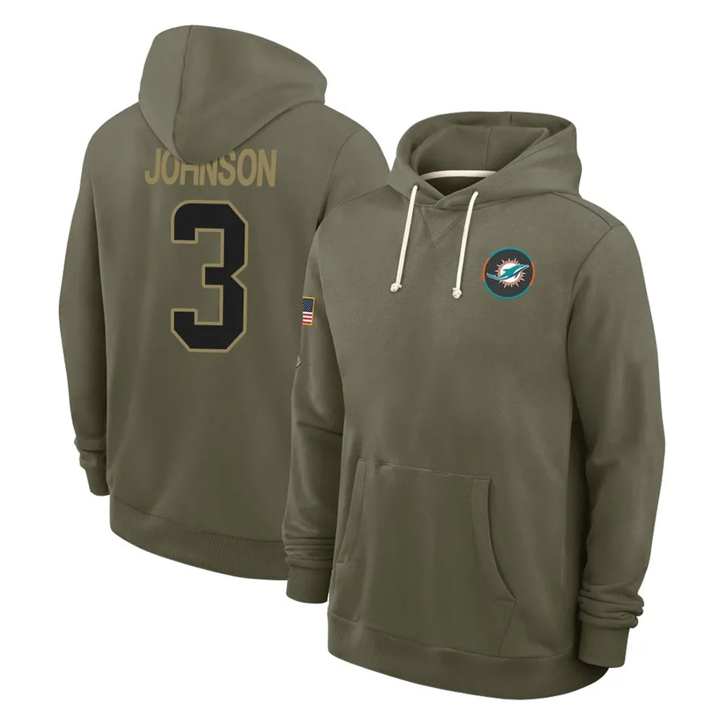BIPIHUC M.Dolphins #3 Chris Johnson Player Olive Salute to Service Pullover Hoodies Limited Stitched Jerseys