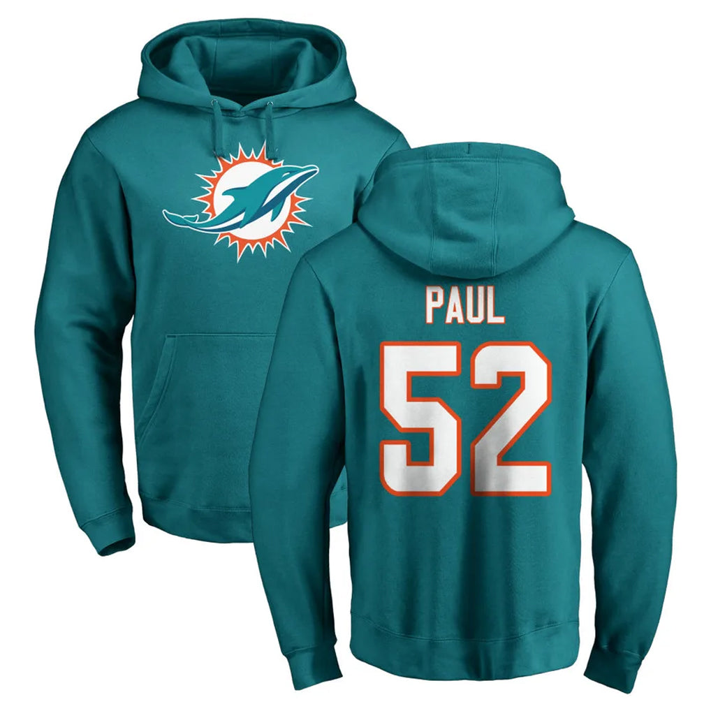 BIPIHUC M.Dolphins #52 Patrick Paul Player Aqua LOGO Pullover Hoodies Limited Stitched Jerseys