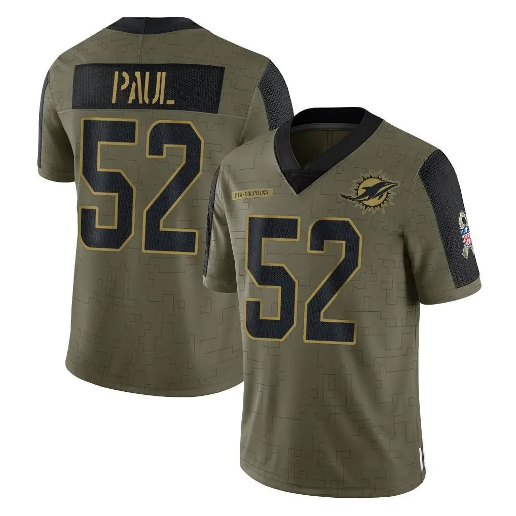 BIPIHUC M.Dolphins #52 Patrick Paul Player Olive Salute To Service Limited Game Stitched Jerseys