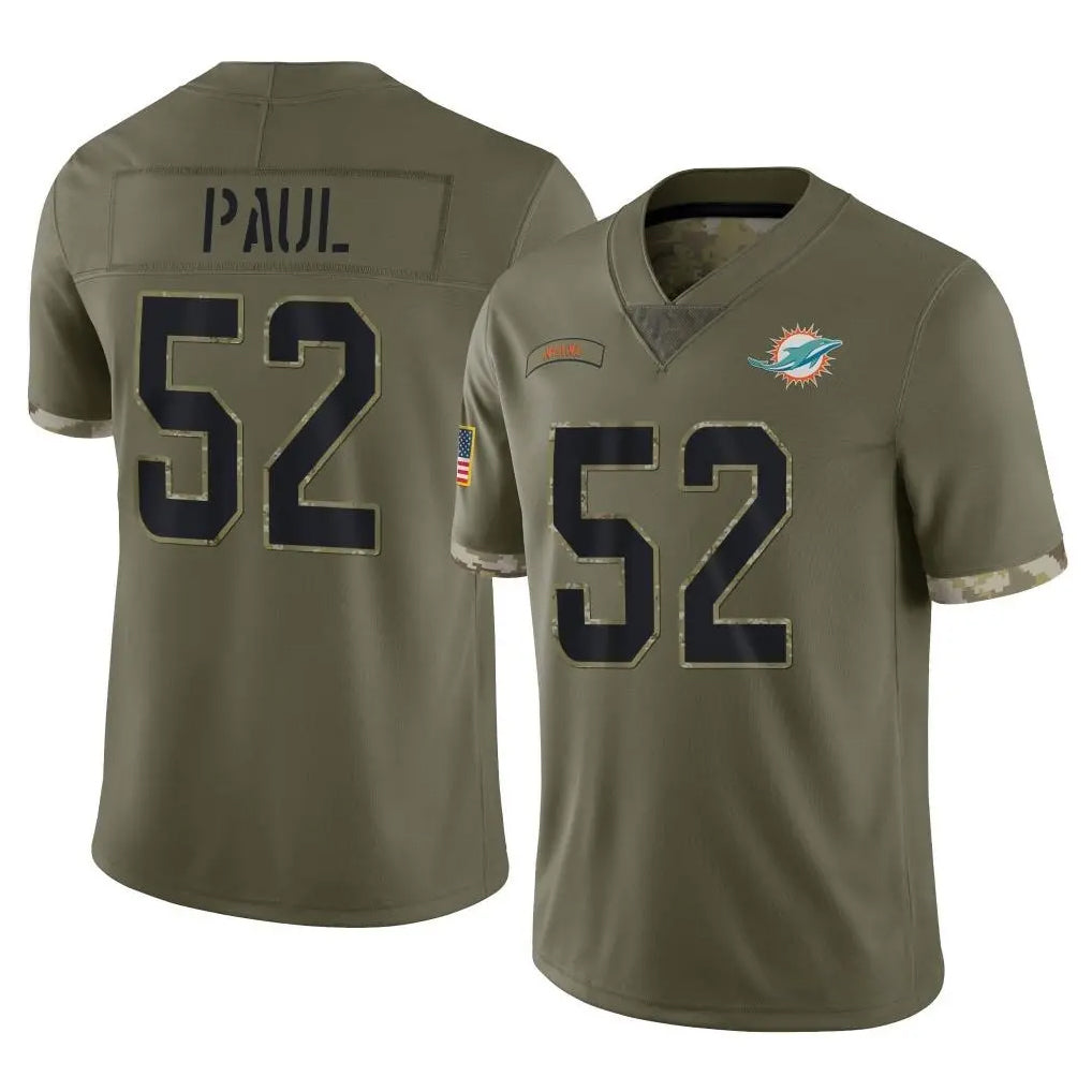 BIPIHUC M.Dolphins #52 Patrick Paul Player Olive Salute To Service Limited Stitched Jerseys