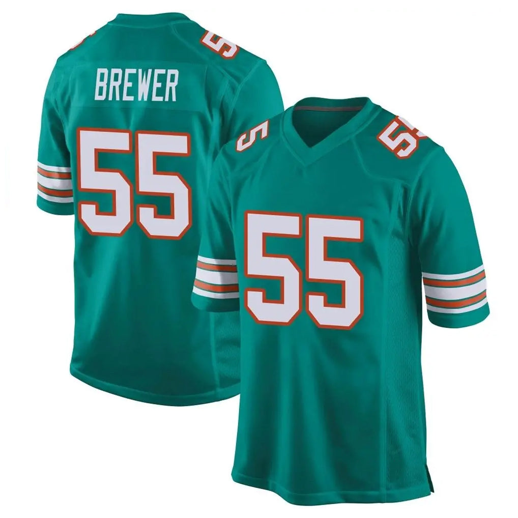 BIPIHUC M.Dolphins #55 Aaron Brewer Player Aqua Alternate Home Game Stitched Jerseys