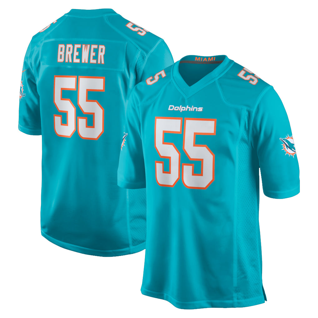BIPIHUC M.Dolphins #55 Aaron Brewer Player Aqua Home Game Stitched Jerseys