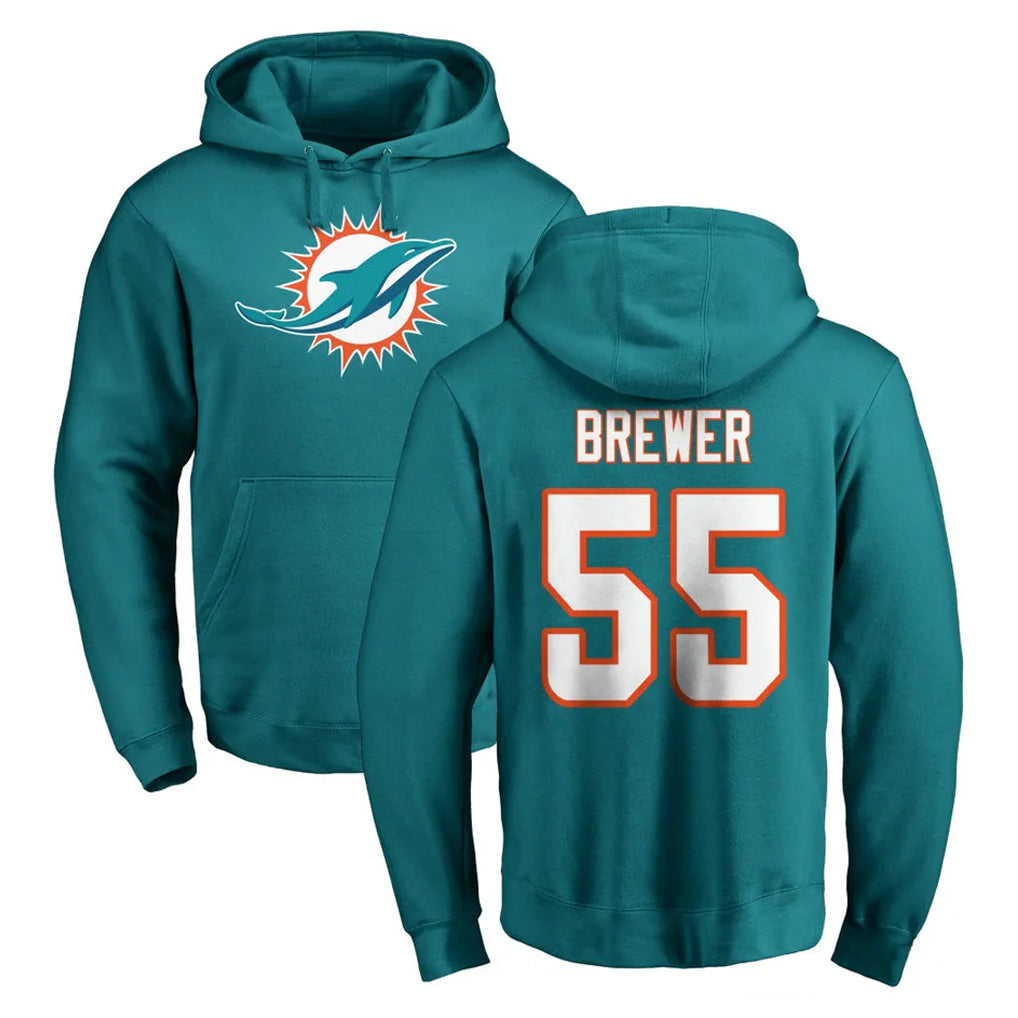 BIPIHUC M.Dolphins #55 Aaron Brewer Player Aqua LOGO Pullover Hoodies Limited Stitched Jerseys