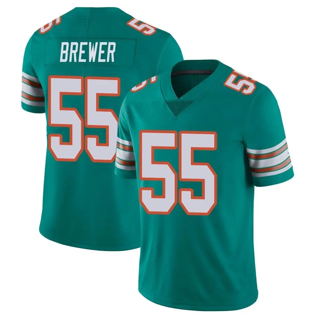 BIPIHUC M.Dolphins #55 Aaron Brewer Player Aqua Limited Alternate Vapor Untouchable Home Game Stitched Jerseys