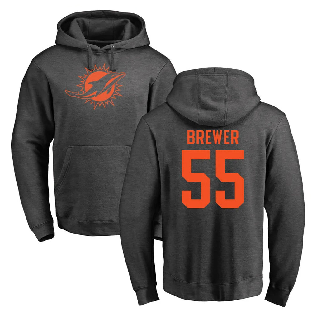 BIPIHUC M.Dolphins #55 Aaron Brewer Player Darkgray Pullover Hoodies Limited Stitched Jerseys