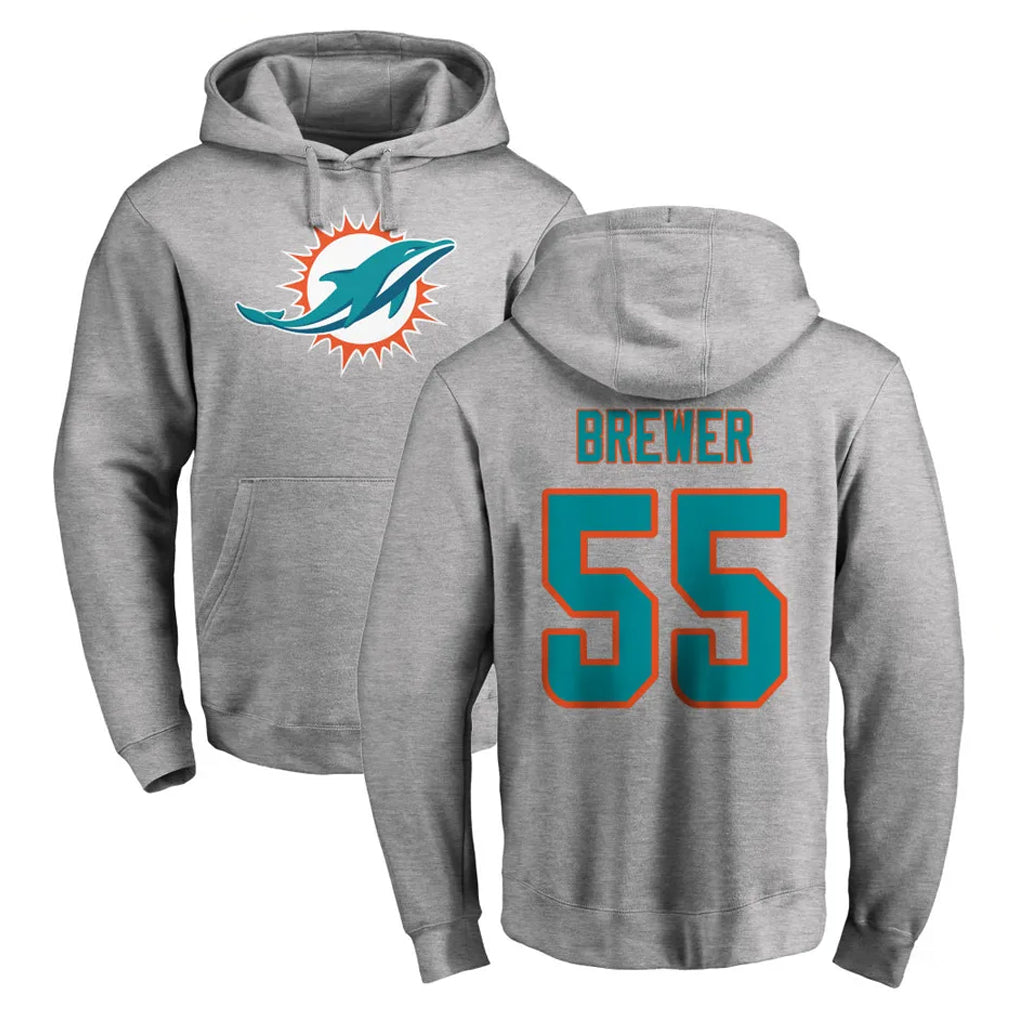 BIPIHUC M.Dolphins #55 Aaron Brewer Player Gray LOGO Pullover Hoodies Limited Stitched Jerseys