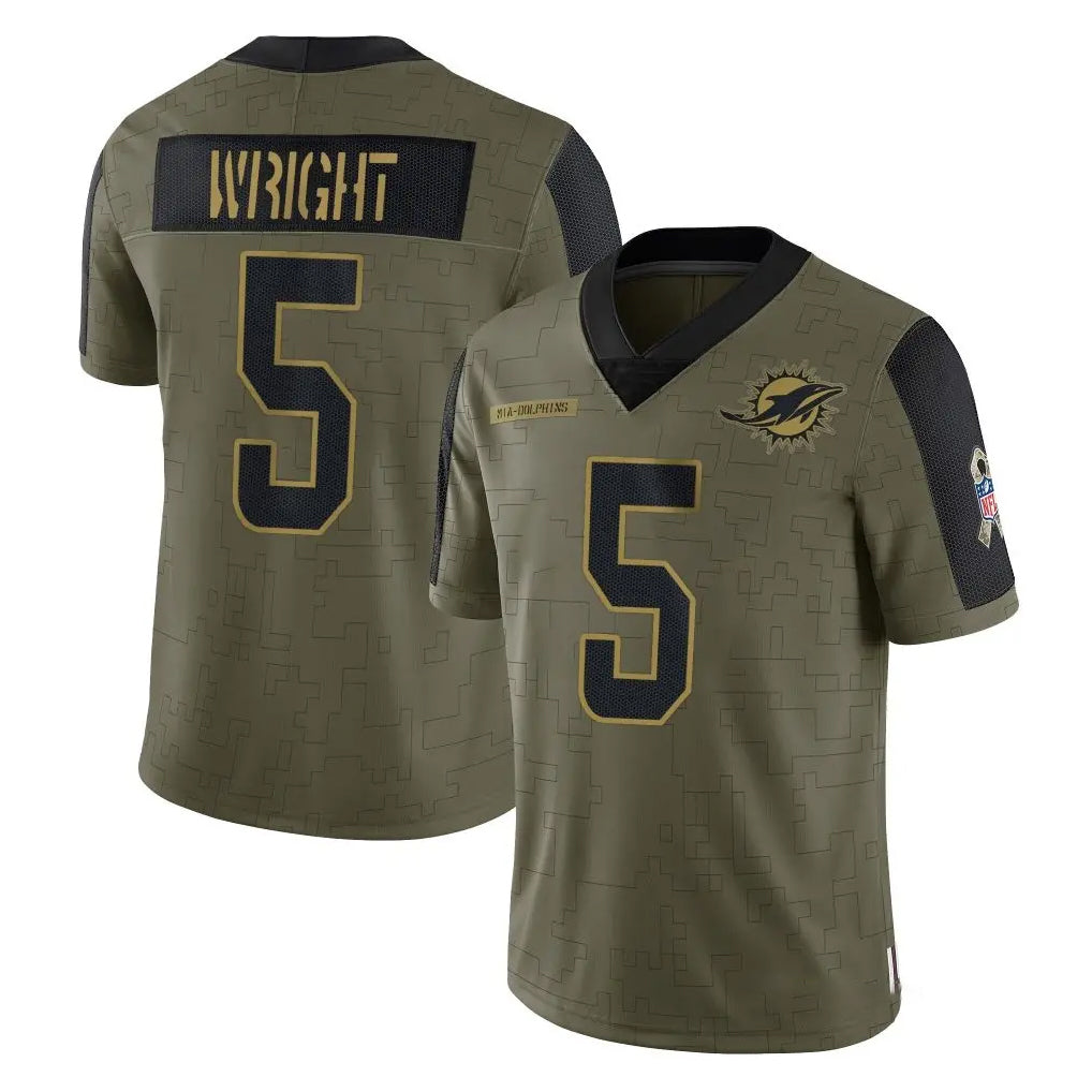 BIPIHUC M.Dolphins #5 Jaylen Wright Player Olive Salute To Service Limited Game Stitched Jerseys