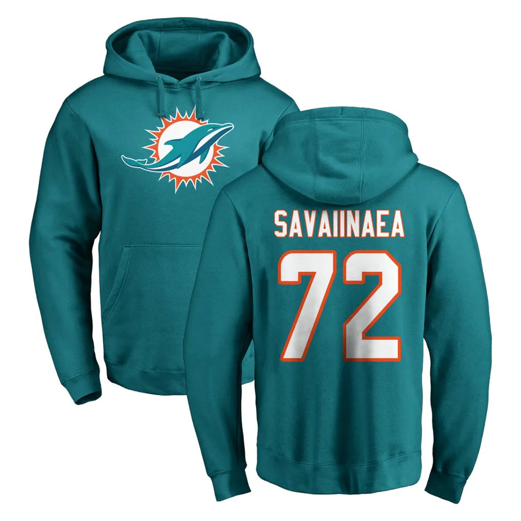 BIPIHUC M.Dolphins #72 Jonah Savaiinaea Player Aqua LOGO Pullover Hoodies Limited Stitched Jerseys
