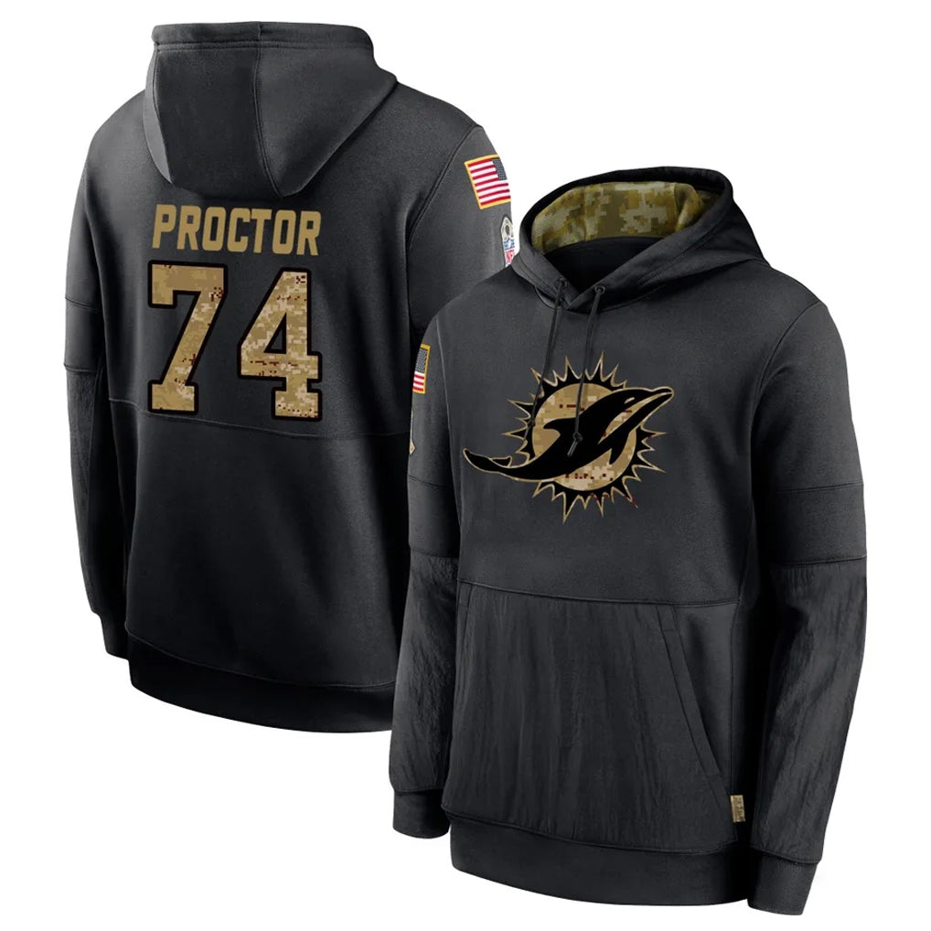 BIPIHUC M.Dolphins #74 Kadyn Proctor Player Black Salute to Service Hoodies Limited Game Stitched Jerseys