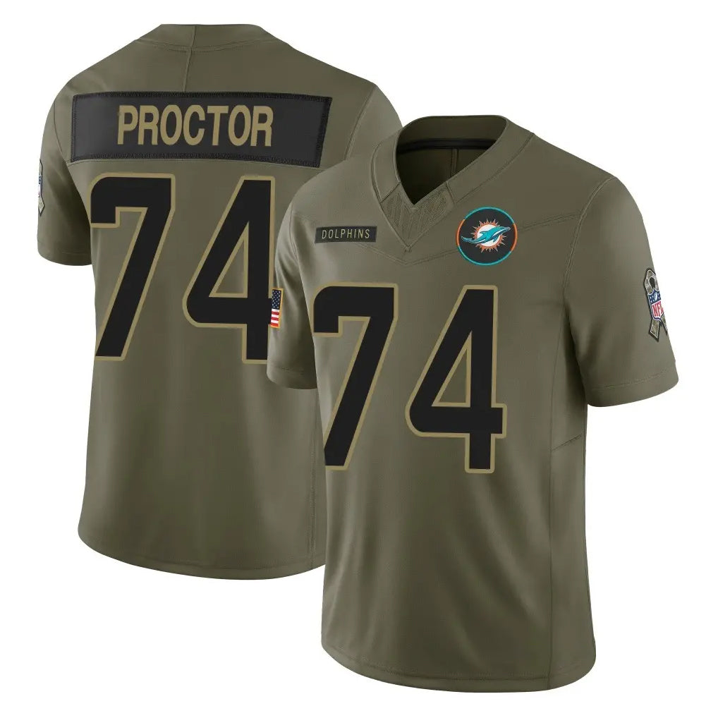 BIPIHUC M.Dolphins #74 Kadyn Proctor Player Olive 2025 Salute To Service Limited Game Stitched Jerseys
