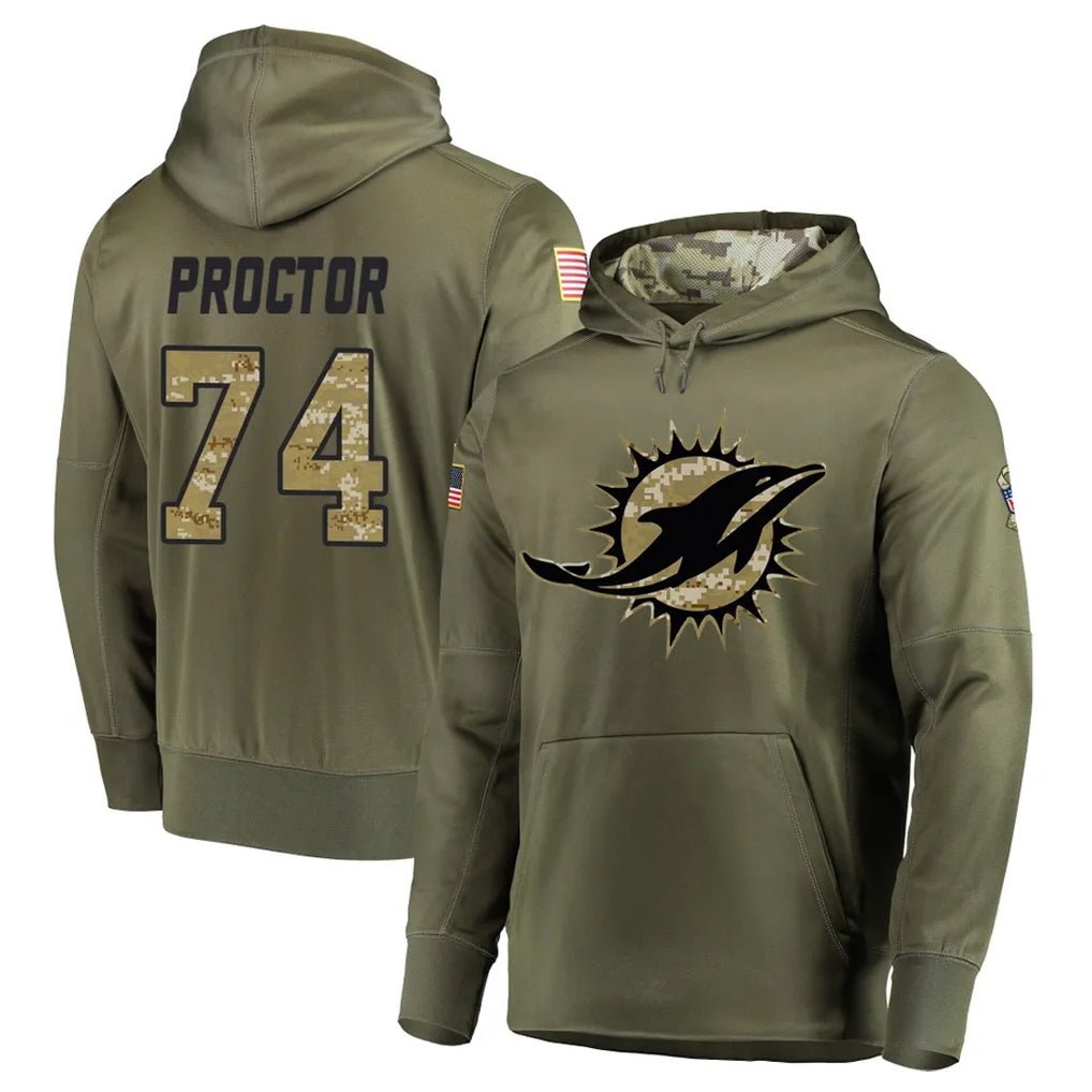 BIPIHUC M.Dolphins #74 Kadyn Proctor Player Olive Salute to Service Pullover Hoodies Home Game Stitched Jerseys