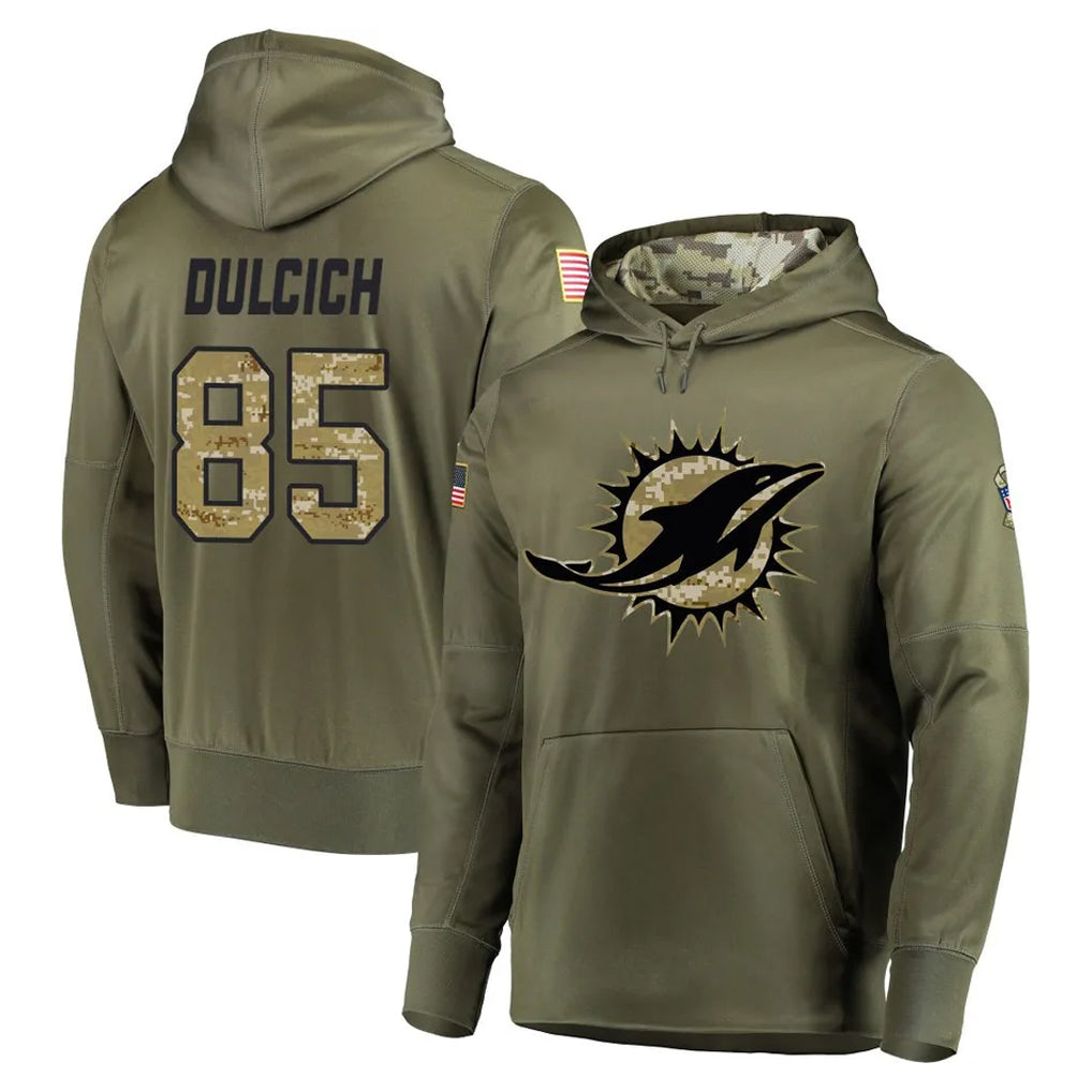 BIPIHUC M.Dolphins #85 Greg Dulcich Player Olive Salute to Service Pullover Hoodies Home Game Stitched Jerseys