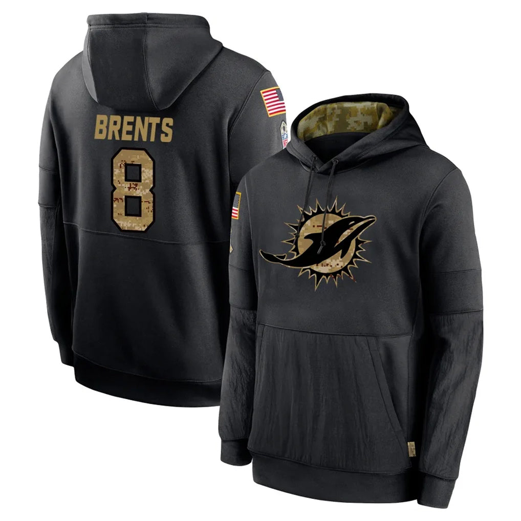 BIPIHUC M.Dolphins #8 JuJu Brents Player Black Salute to Service Hoodies Limited Game Stitched Jerseys