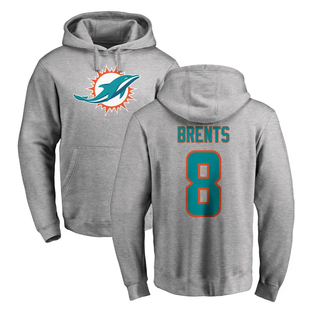 BIPIHUC M.Dolphins #8 JuJu Brents Player Gray LOGO Pullover Hoodies Limited Stitched Jerseys
