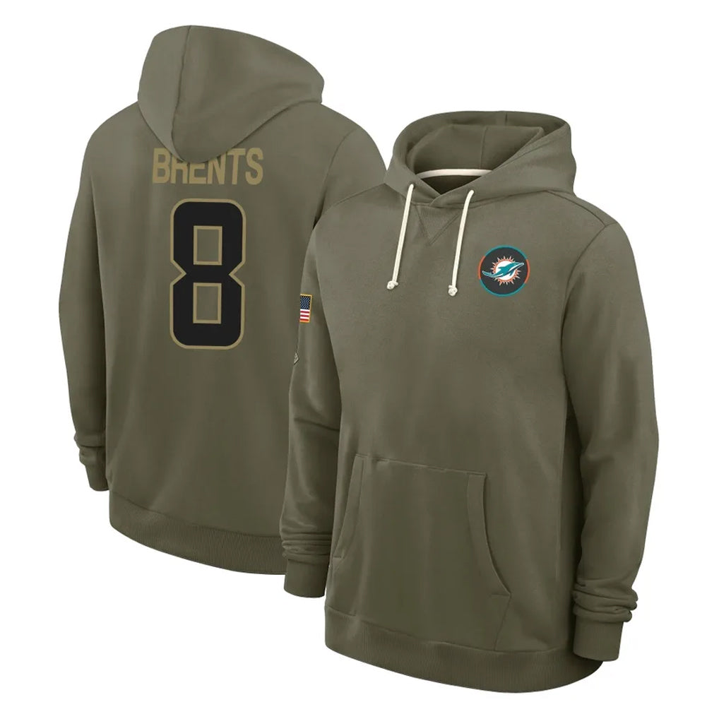 BIPIHUC M.Dolphins #8 JuJu Brents Player Olive Salute to Service Pullover Hoodies Limited Stitched Jerseys