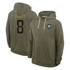 BIPIHUC M.Dolphins #8 JuJu Brents Player Olive Salute to Service Pullover Hoodies Limited Stitched Jerseys