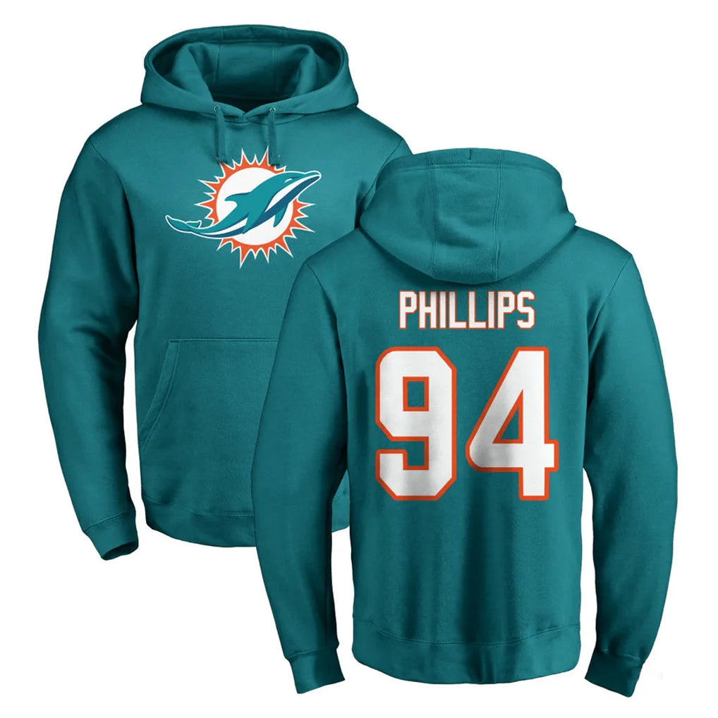 BIPIHUC M.Dolphins #94 Jordan Phillips Player Aqua LOGO Pullover Hoodies Limited Stitched Jerseys
