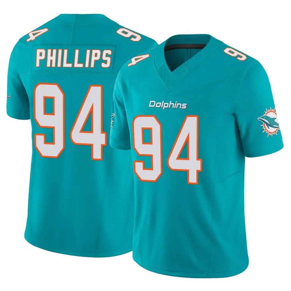 BIPIHUC M.Dolphins #94 Jordan Phillips Player Aqua Limited Vapor F.U.S.E. Home Game Stitched Jerseys