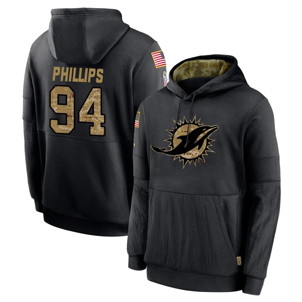 BIPIHUC M.Dolphins #94 Jordan Phillips Player Black Salute to Service Hoodies Limited Game Stitched Jerseys